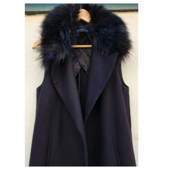 ZARA Sleeveless Blazer Vest with Fur Trim